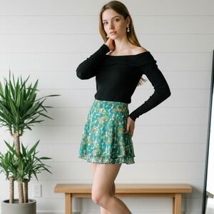 Trulli 10 Floral Lined Flowy A-Line Short Skirt Ruffled Hem Fully Lined